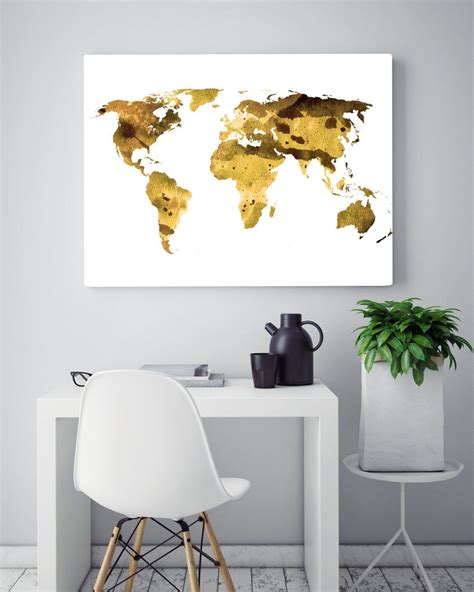 Gold World Map Print Watercolor Map World Map Painting Etsy