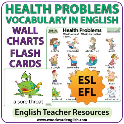 Health Problems In English Charts Flash Cards Woodward English