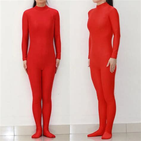 adult lycra spandex turtleneck womens red zentai full body bodysuit hoodless skin tight suits