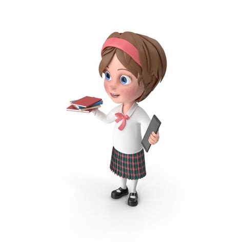 Cartoon Girl Holding Books And Tablet By Pixelsquid360 On Envato Elements