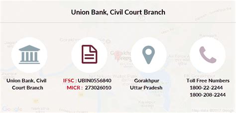 Every branch of any bank in the country has a different ifsc code. Union Bank Civil Court IFSC Code UBIN0556840