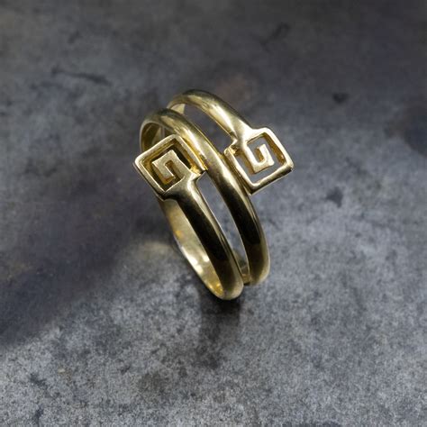 Solid 14k Gold Twist Ring With Greek Key Handmade Gold Grecian