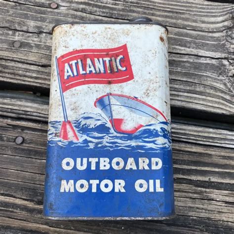 Vintage Atlantic Outboard Motor Oil Quart Can Empty Rare And Unique