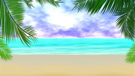 Animation Of Tropical Landscape Beach Sea Waves Palms Green