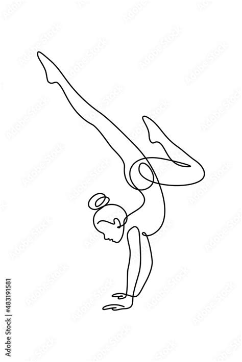Gymnast In Continuous Line Art Drawing Style Rhythmic Gymnastics