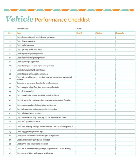 Vehicle Checklist Template Free