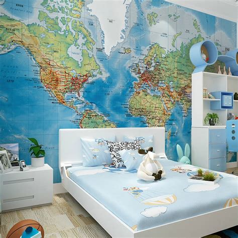 Hd World Map Photo Mural Wallpaper Study Kids Room Living Room Decor