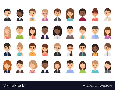 People Faces Avatars In Flat Design Royalty Free Vector