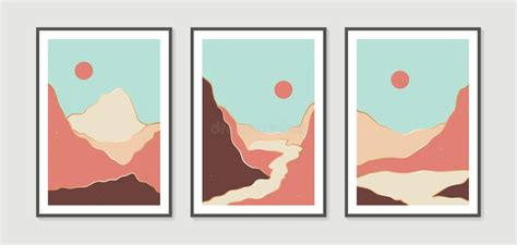 Abstract Contemporary Landscape Posters Modern Boho Background Set