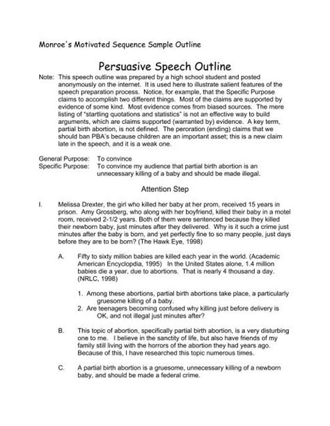 Monroes Motivated Sequence Outline Example Pdf Sample Preparation