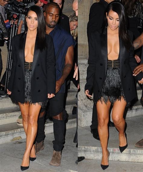 Braless Kim Kardashian In Feather Fringe Miniskirt And Anouk Pumps