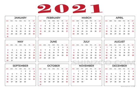 Free Printable 2021 Yearly Calendar 11x17 Calendar Printables Free