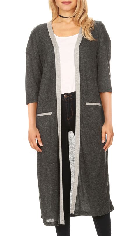 Simlu Womens Duster Long Open Front Lightweight Cardigan With Pockets