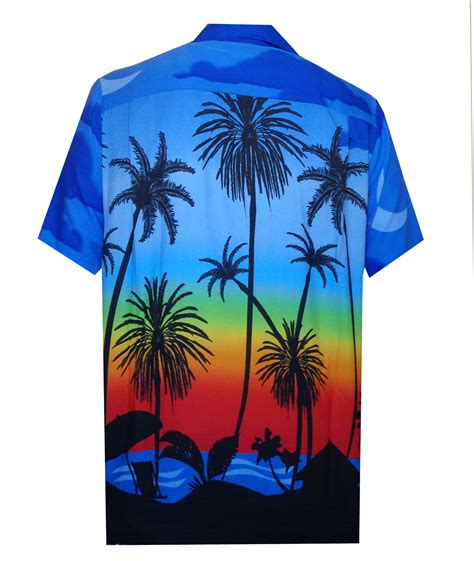 Hawaiian Shirt 42 Mens Allover Coconut Tree Beach Aloha Party Dark Blue
