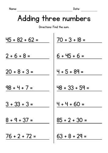 Adding 3 Or More Numbers Worksheets