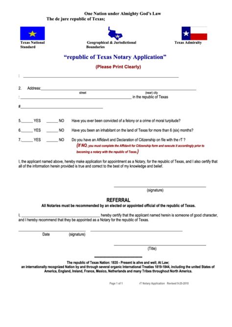Republic Of Texas Notary Application Printable Pdf Download