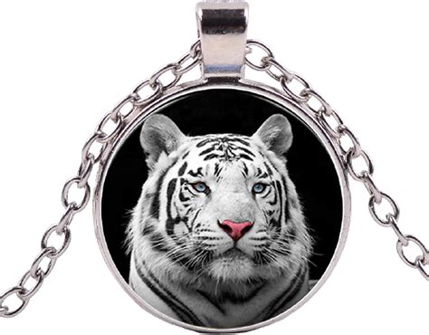 Blue Eyes White Tiger Pendant Necklace Handmade Photo Glass Cabochon