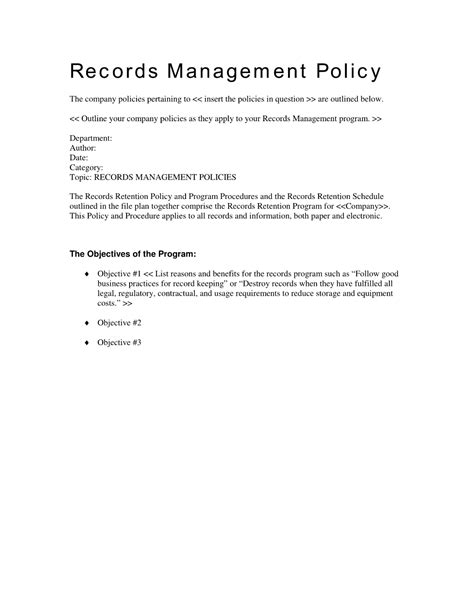 A Document With The Words Records Management Policy Written In Black