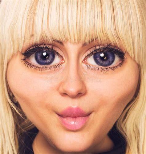 Beautiful Girl Face With Big Blue Eyes Stock Photo Image