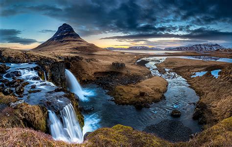壁紙、アイスランド、山、滝、kirkjufell、雲、自然、ダウンロード、写真