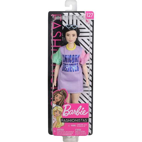 Mattel Barbie Fashionistas 127 Original Brunette Doll With Unicorn Believer Dress Fbr37 Fxl60