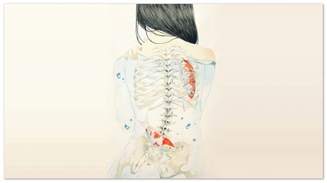 Back Skeleton White Koi Fish Drawing Wallpapers Hd