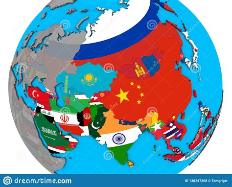 Asia With Flags On 3d Map Stock Photo Image Of Continent 130247368