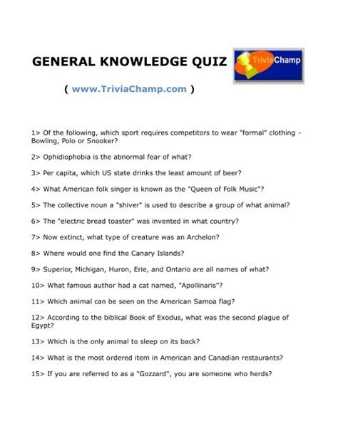 Basic Knowledge Trivia Questions And Answers Knowledge