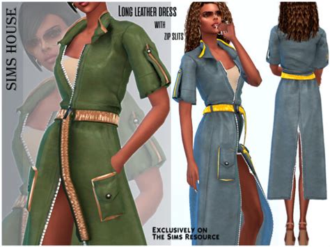 Long Leather Dress With Zip Slits By Sims House At Tsr Sims 4 Updates