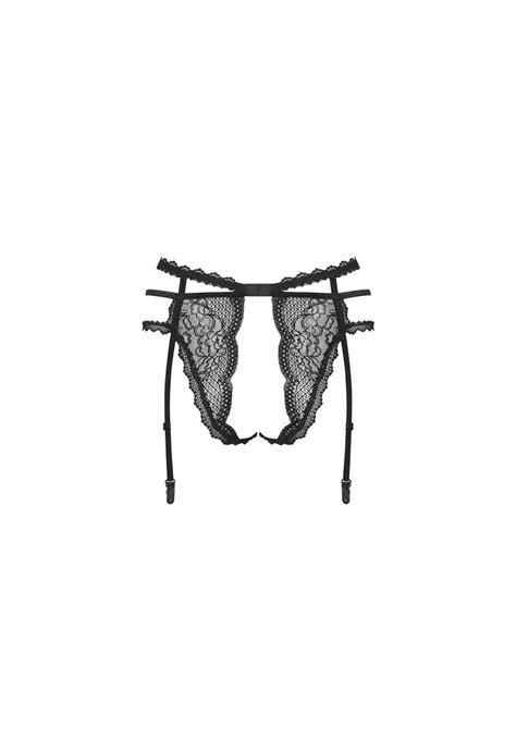Pearlove Black Crotchless Panties Garter Belt For Stockings Bdsm
