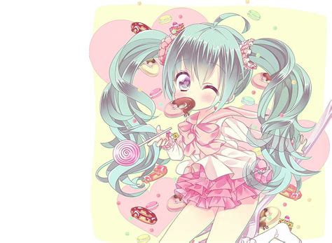 Hatsune Miku Candy Hungry Sweet Twin Tail Anime Hot Anime Girl