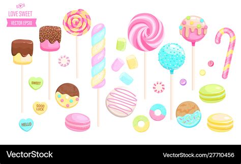Set Isolated Sweets On White Background Royalty Free Vector