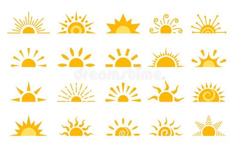 Half Sun Solar Sunrise Sunset Weather Icon Set Stock Vector