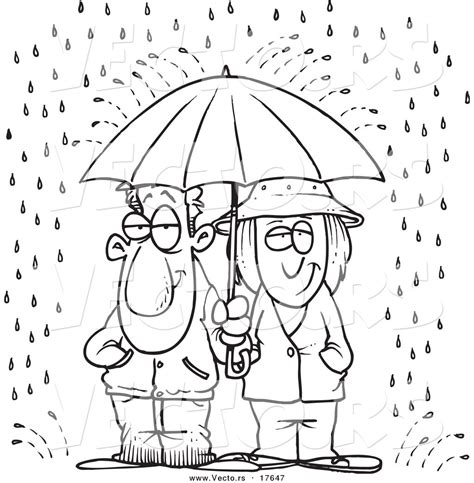Vector Of A Cartoon Couple Sharing An Umbrella In The Rain Coloring Page Outline By Ron
