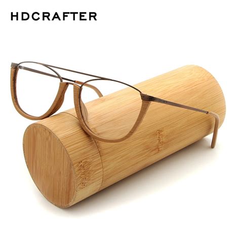Hdcrafter Vintage Wooden Eyeglasses Frames Menwomen Wood Metal Reading Myopia Glasses Frame
