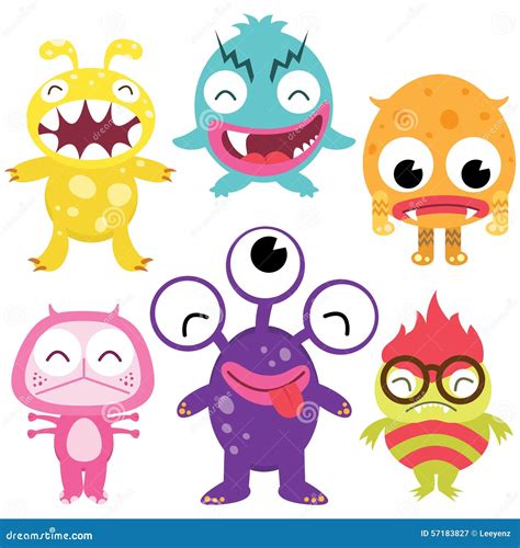 Silly Cute Monsters Set Stock Vector Illustration Of Clipart