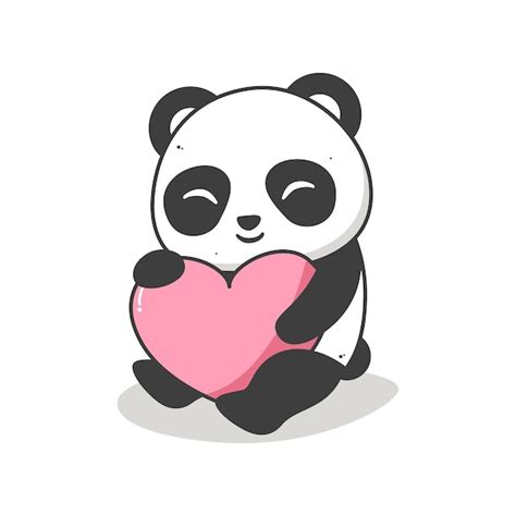 Premium Vector Cute Panda Hugging A Heart In White