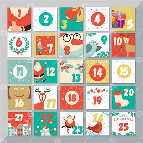 Christmas Advent Calendar Template Vector Xmas Greeting Card La Stock