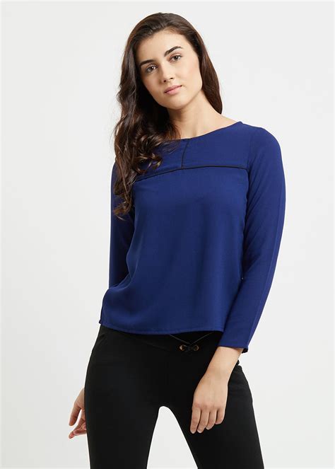 Get Contrast Piping Detail Navy Top At ₹ 540 Lbb Shop