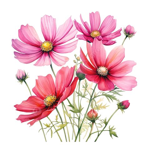 Pink Cosmos Flowers Watercolor Illustration Flower Flora Petal Png