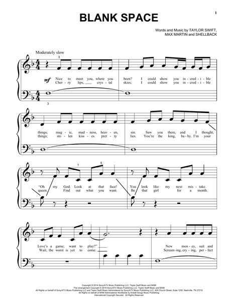 Blank Space Sheet Music Taylor Swift Beginning Piano Solo