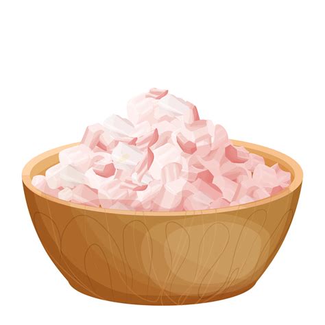Himalayan Pink Salt Pile Grain Mineral Spice In Wooden Bowl In Cartoon