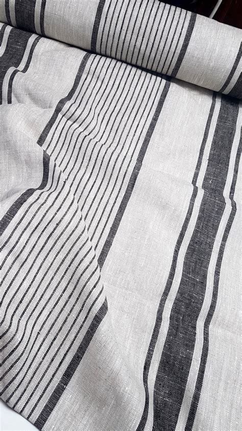 Heavy Striped Linen Fabric By The Yard Natural Linen Fabric Etsy