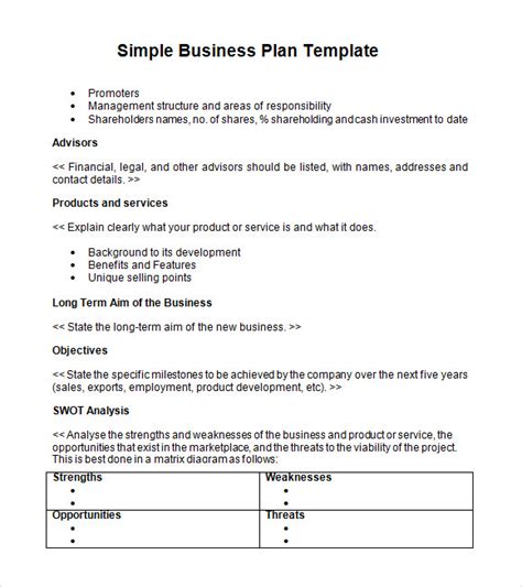 Free Simple Business Plan Template