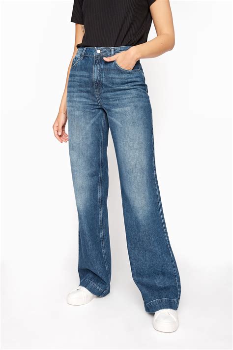 Mid Blue Denim Wide Leg Jeans Long Tall Sally