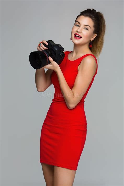 Photographer Girl With Dslr Camera Stock Photo Image Of Hair Glamour