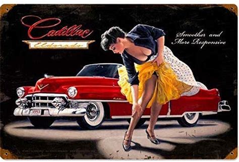 1puppetand Cadillac Pin Up Girl Metal Sign Classicvintage American Car