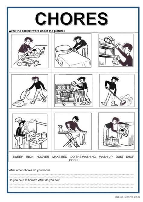 household chores pictionary picture… english esl worksheets pdf and doc
