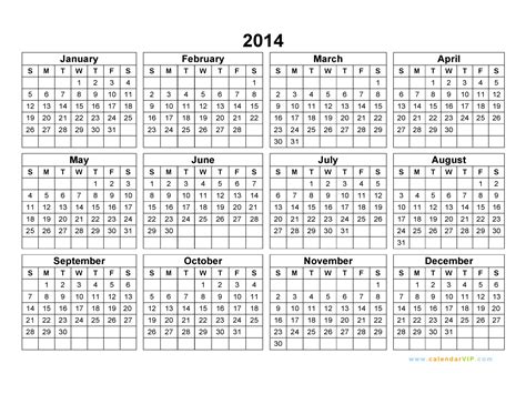 2014 Calendar Blank Printable Calendar Template In Pdf Word Excel