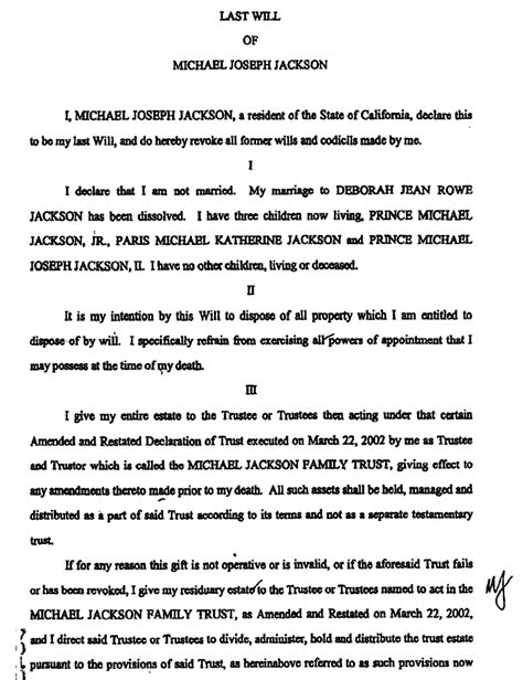Other typical examples with would. Last Will Of Michael Joseph Jackson | The Smoking Gun